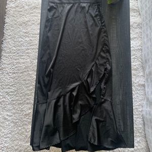 High Waisted Black Silky Skirt